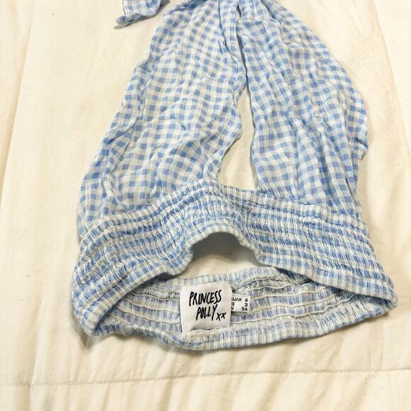 Princess Polly Blue White Checkered Gingham Jezebel Halter Crop Top Size US 2 - Picture 4 of 5